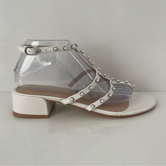 STUART WEITZMAN Dancer Pearl 35 Leather T-Strap Block Heel Sandal in White NEW - Picture 3 of 15